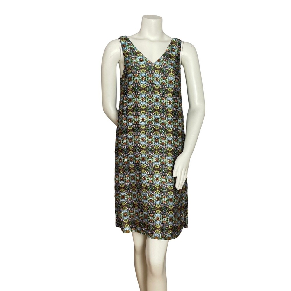 Maximalist Dress Beaded Shift Women Sz 00 Green Blue Embellished Boho Megan Park